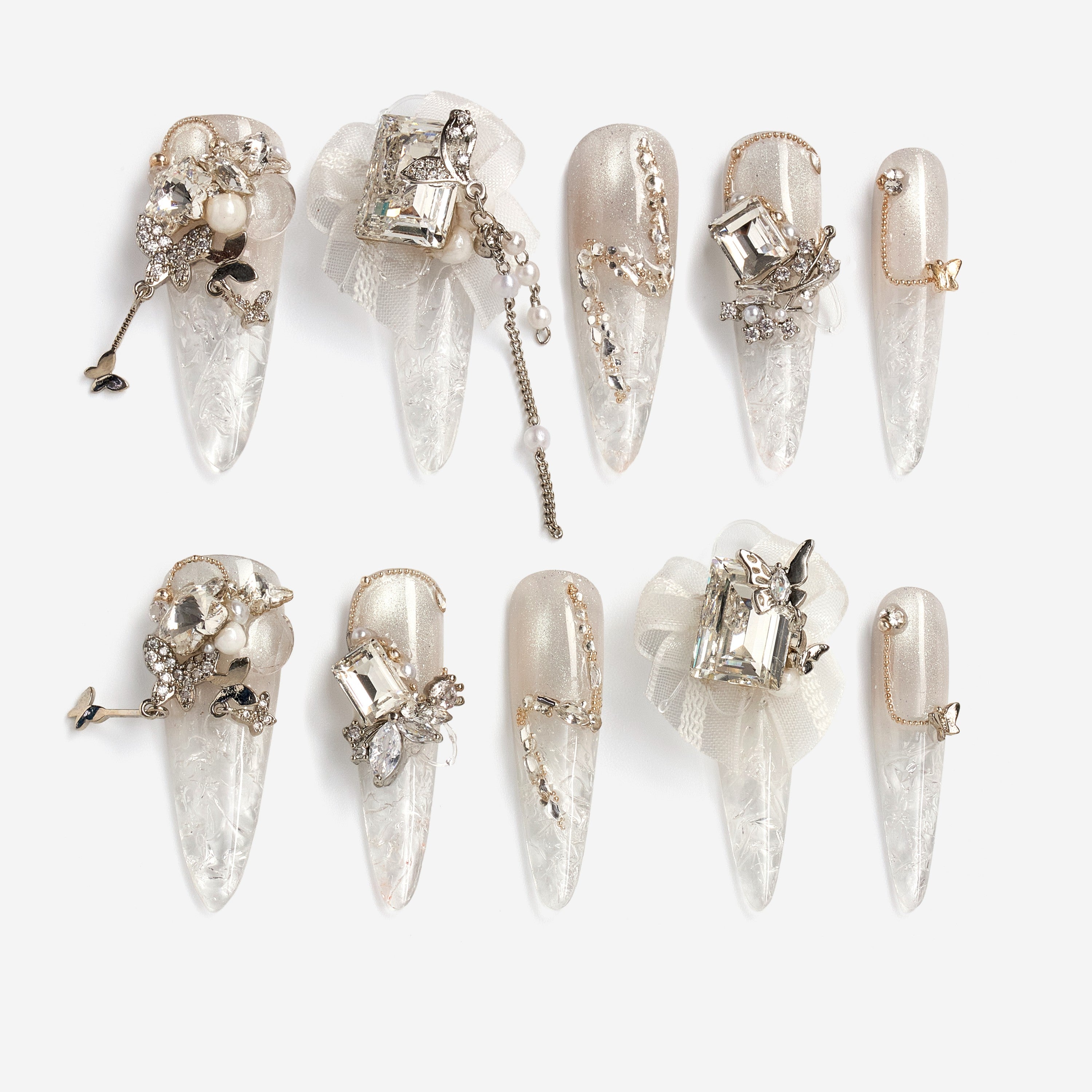 Luxury crystal wedding press on nails by BOXNAIL. Statement bridal manicure for elegant ceremonies.