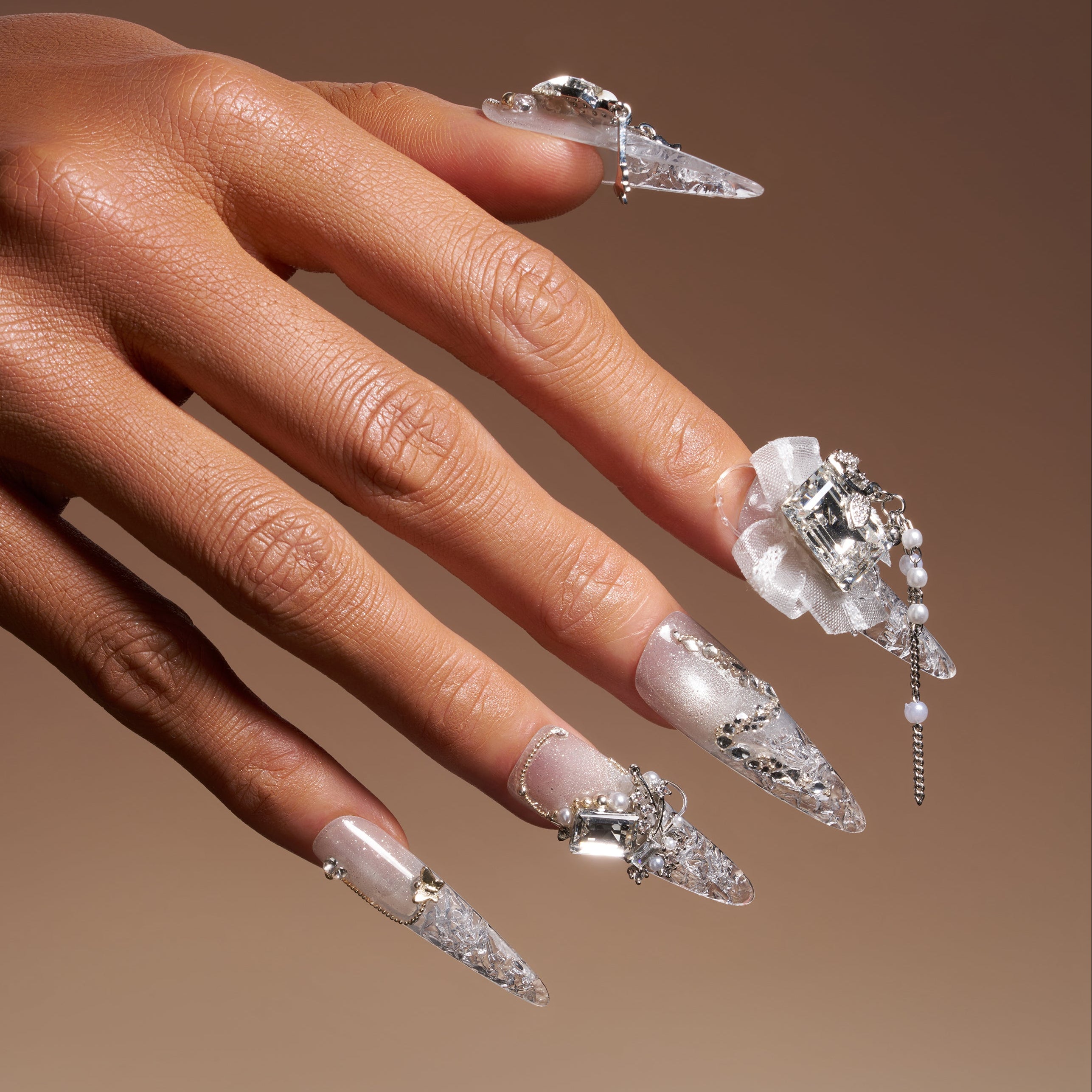 Luxury crystal wedding press on nails by BOXNAIL. Statement bridal manicure for elegant ceremonies.