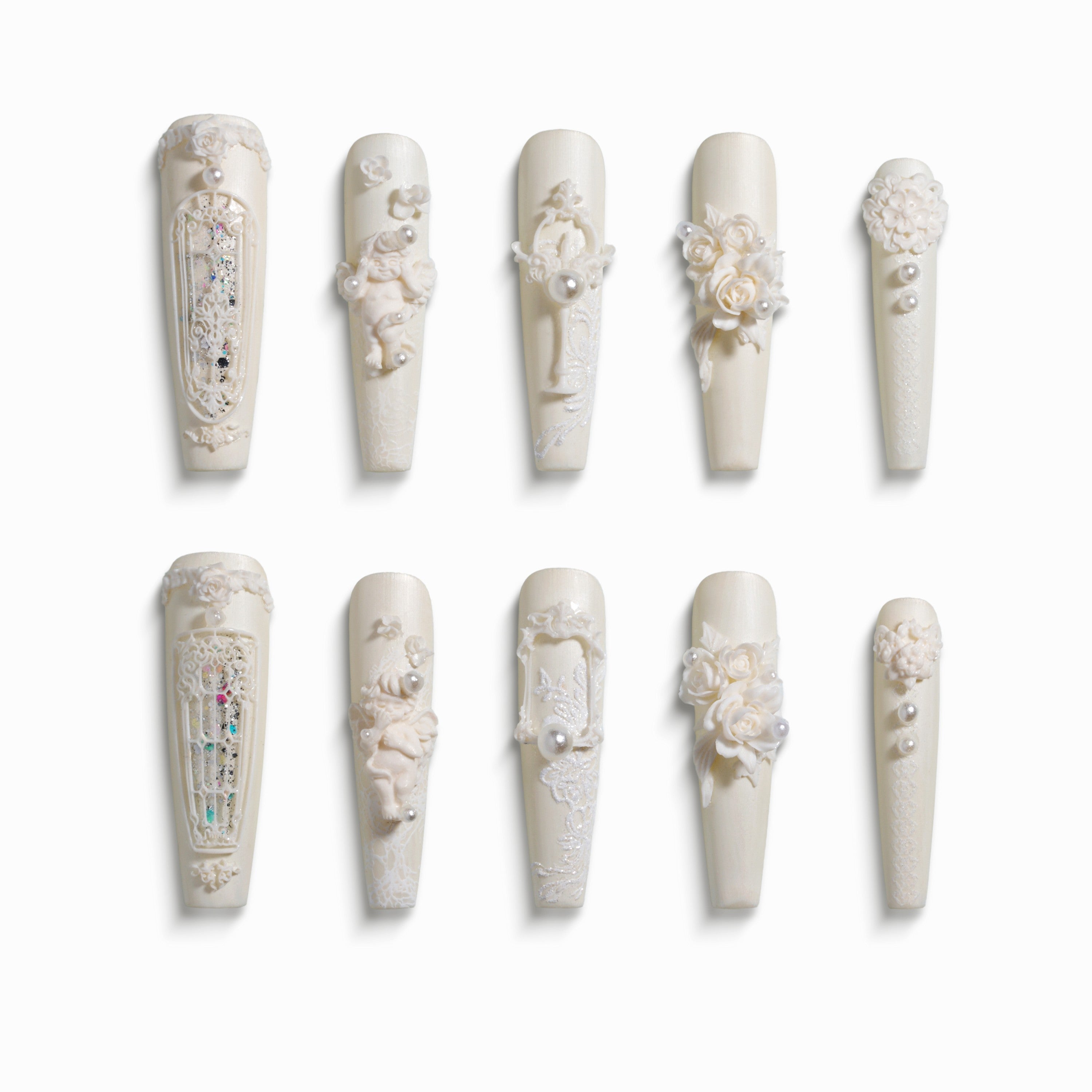 Vintage rose wedding press on nails by BOXNAIL. Romantic floral bridal manicure.