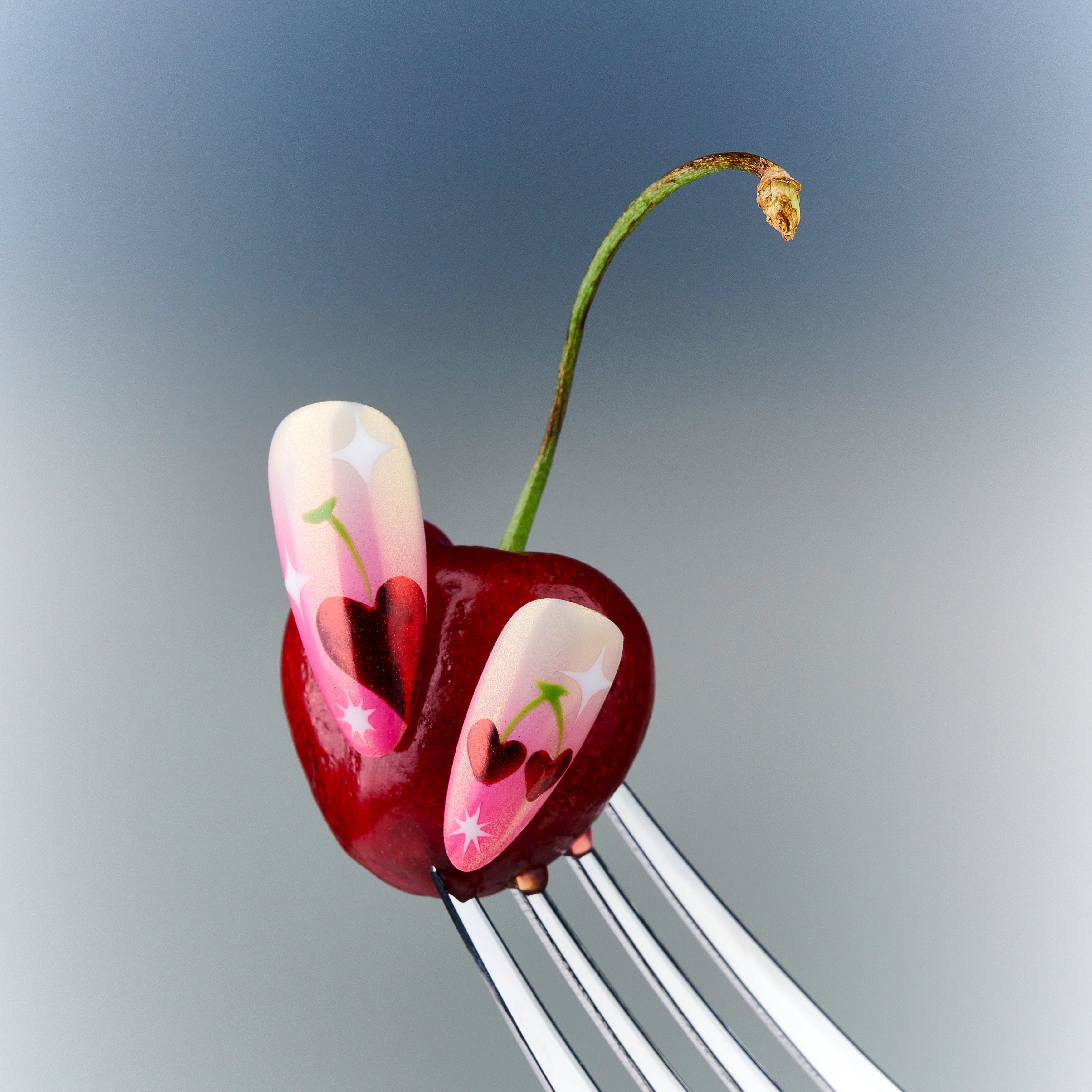 Cherry Twilight gradient press on nails with soft nude and cherry tones