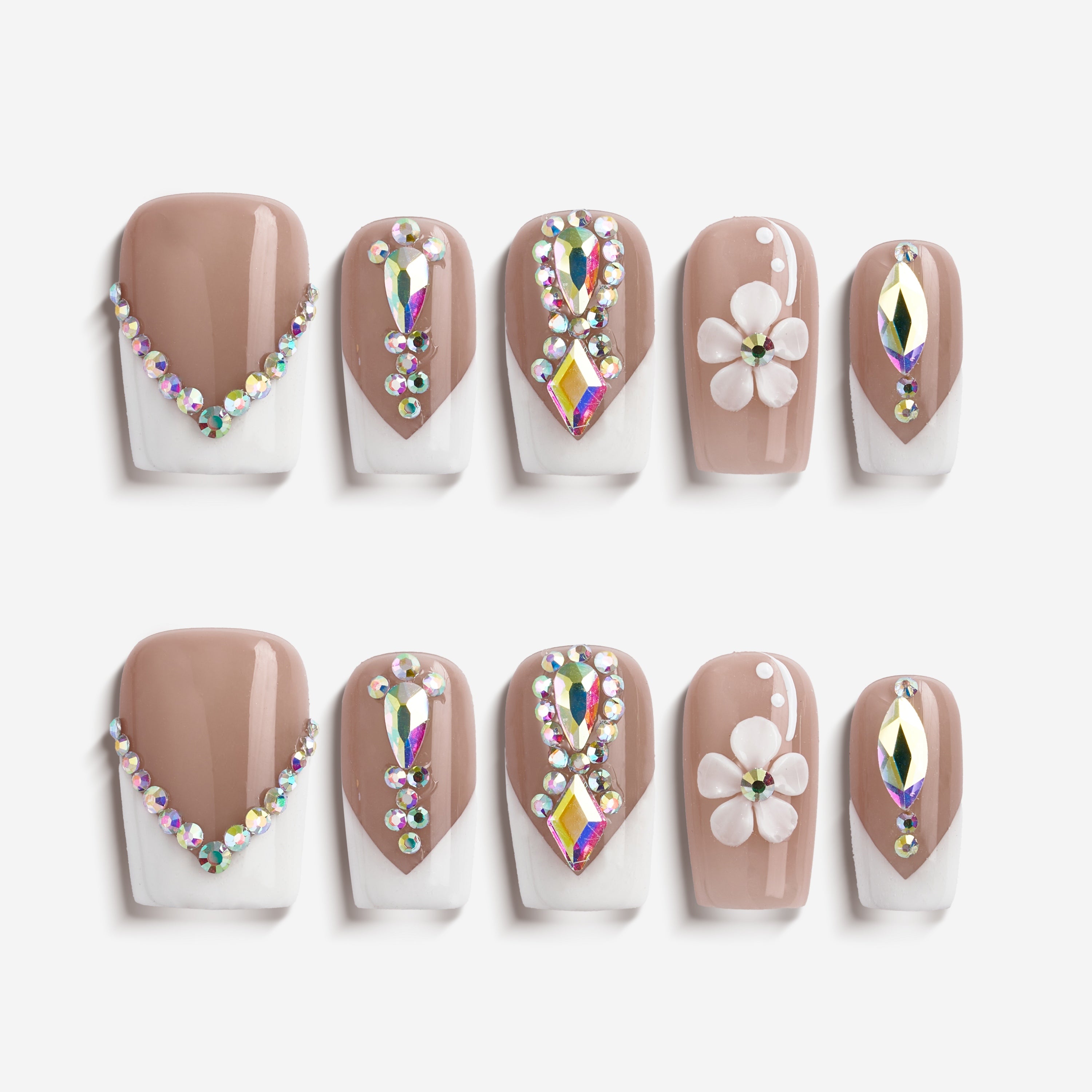 Dresup Glamorous Stardust rhinestone french tip press on nails
