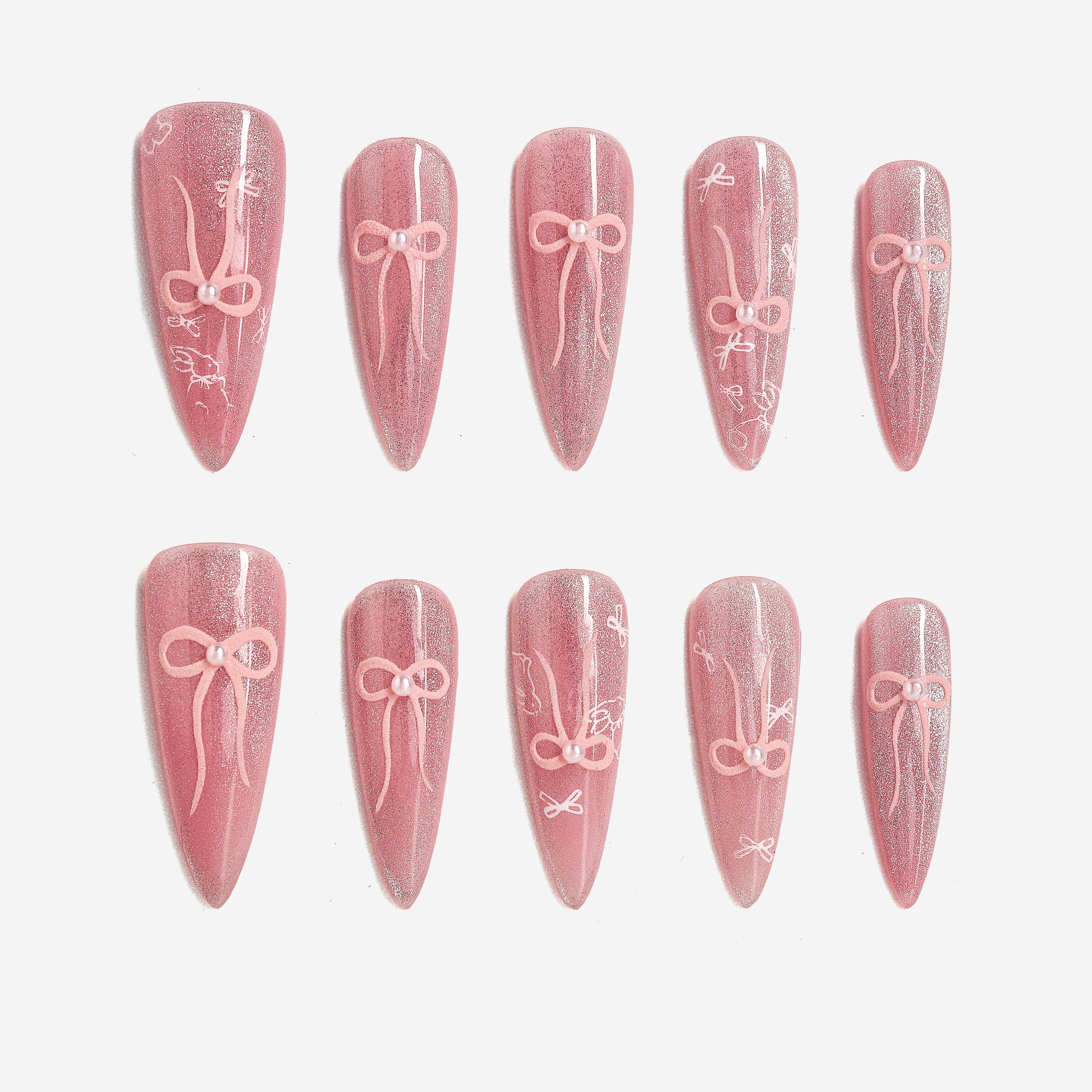Dresup Pink Bow Ballet glitter pink press on nails with bow design