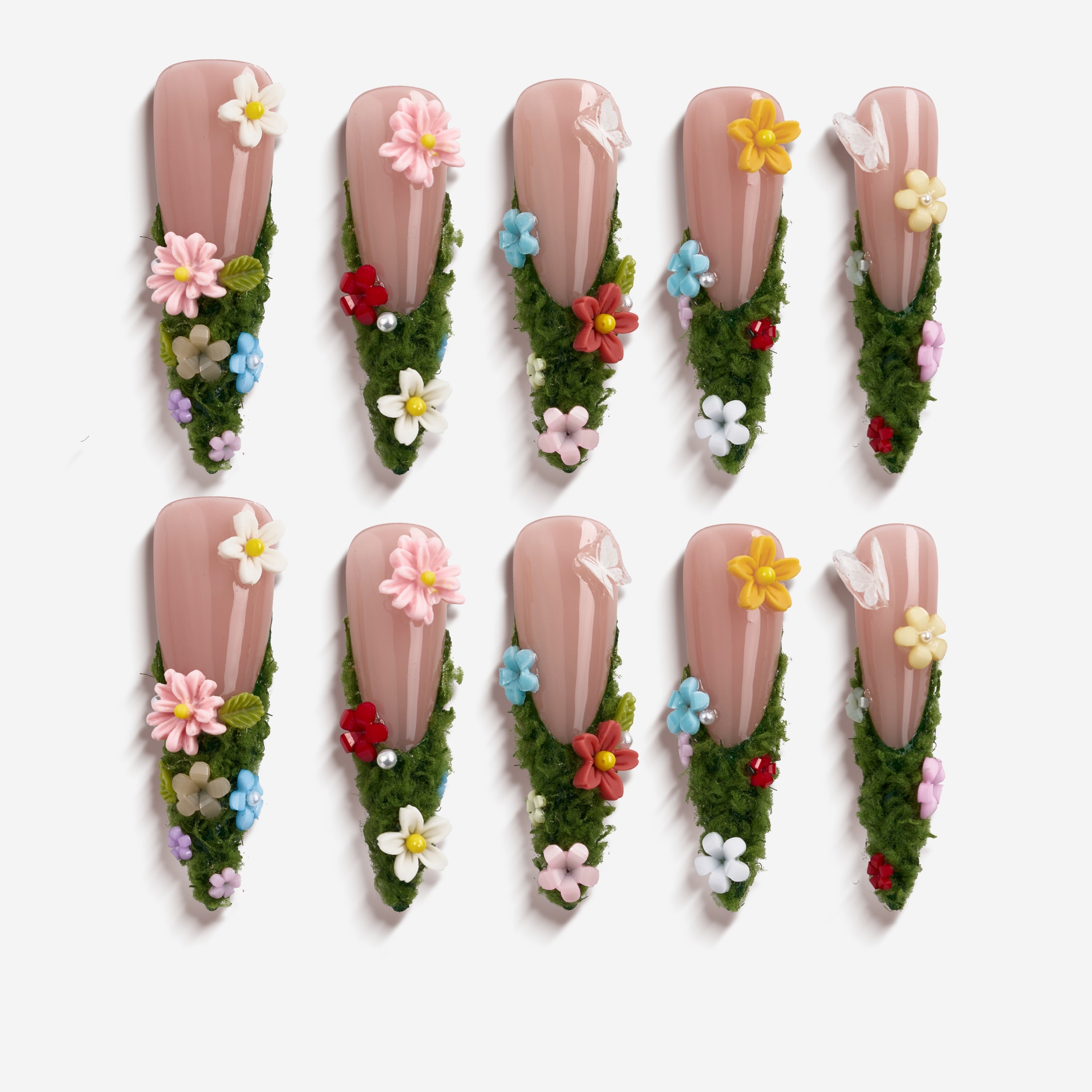 Dresup Verdant Flowerland 3D floral garden press on nails
