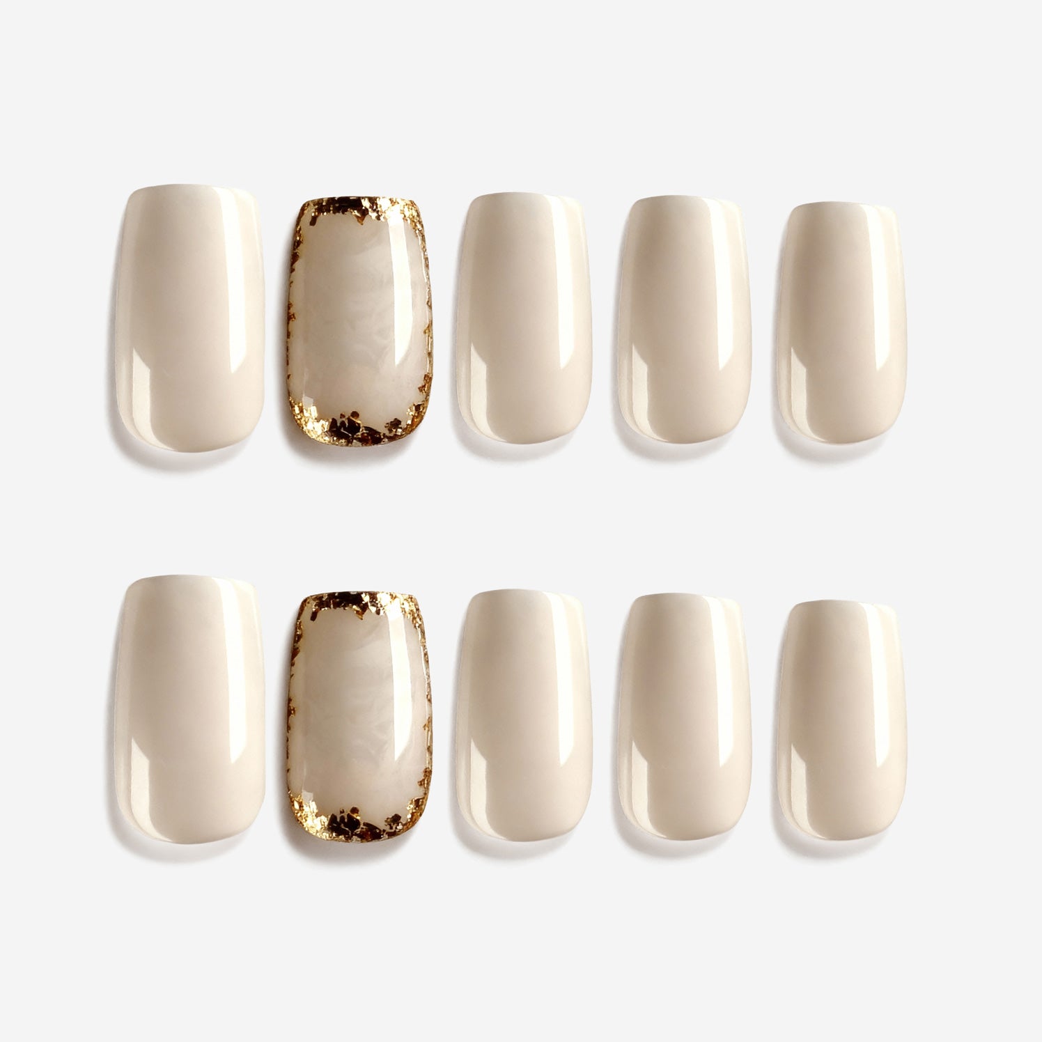 Moon-Gilt Ivory press on nails with ivory base and gold foil accents