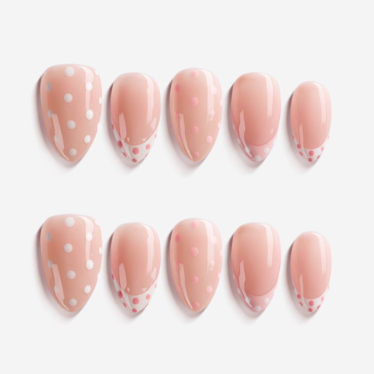 Elegant pink French tip press on nails with pearl accents. Perfect for bridal and soft glam looks.