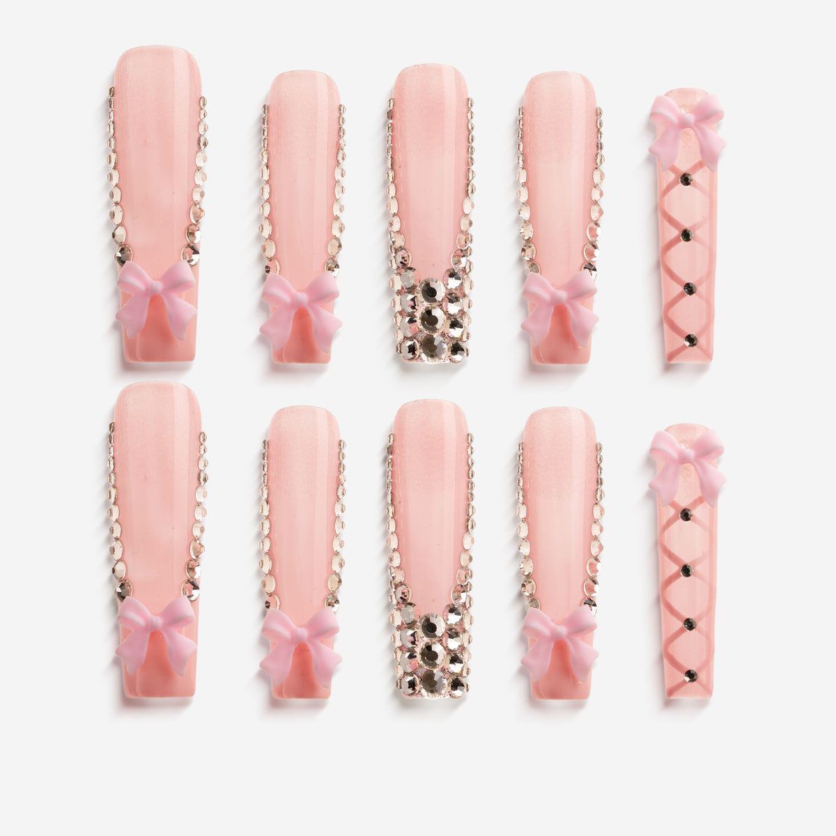 Pinkfarbene, mit Edelsteinen verzierte künstliche Fingernägel zum Aufkleben