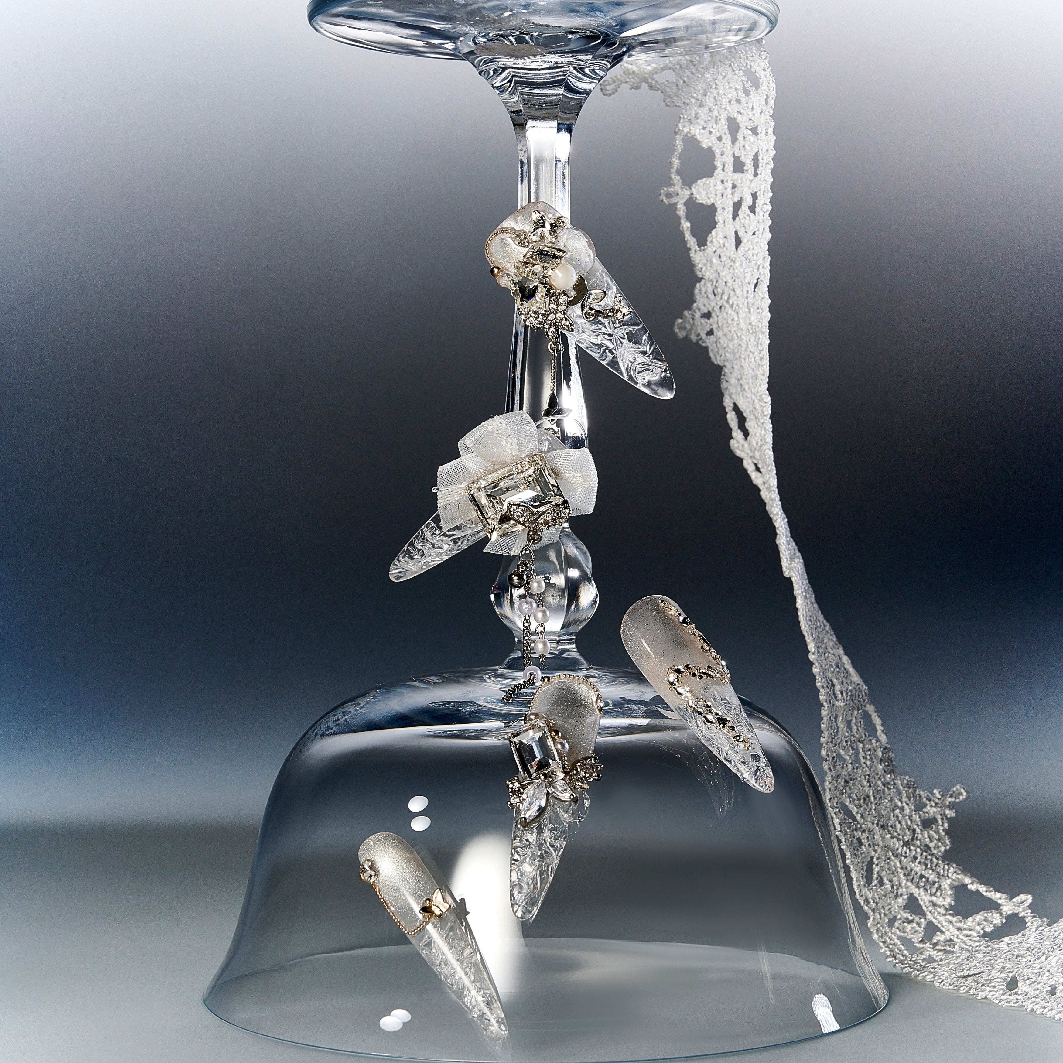 Luxury crystal wedding press on nails by BOXNAIL. Statement bridal manicure for elegant ceremonies.