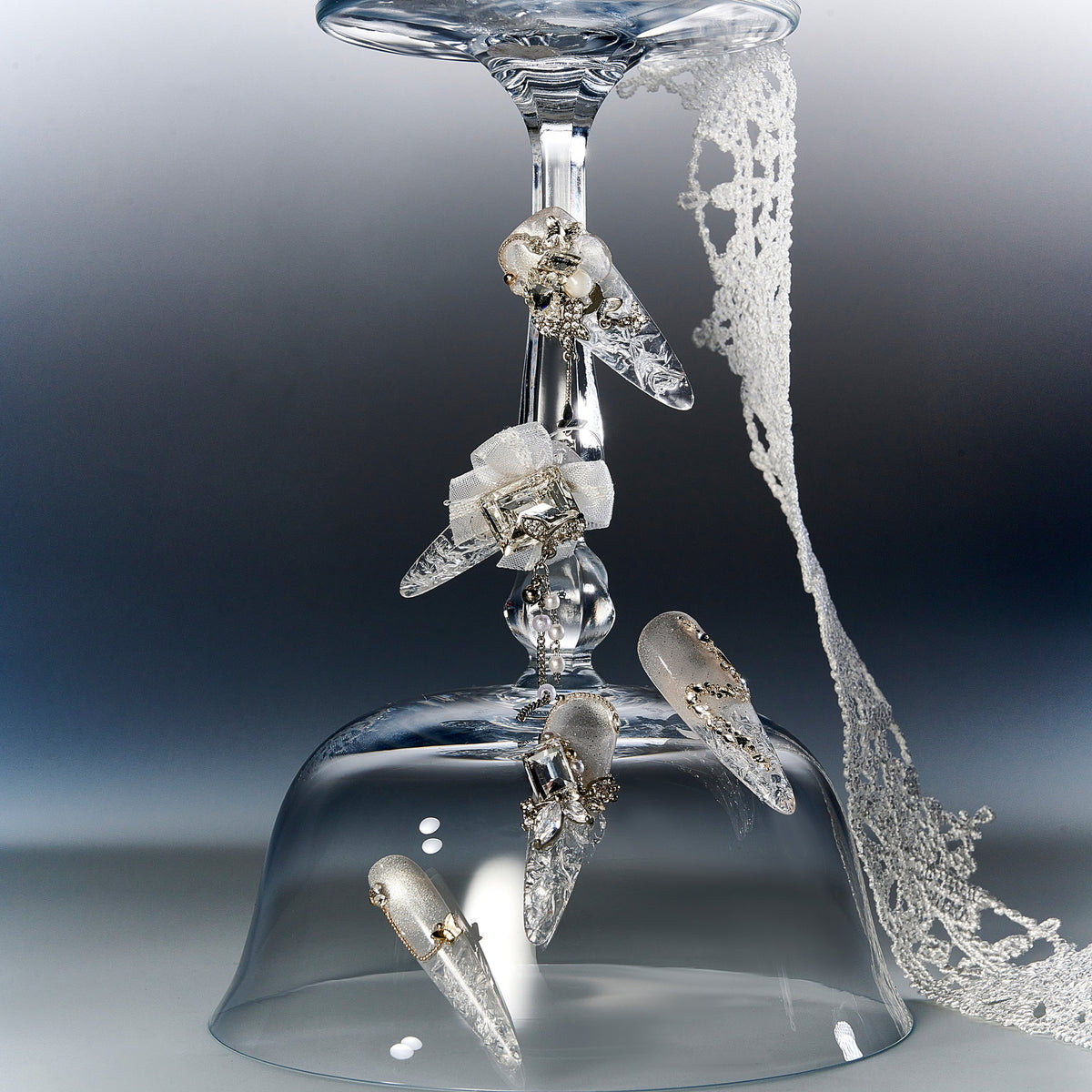 Luxury crystal wedding press on nails by BOXNAIL. Statement bridal manicure for elegant ceremonies.
