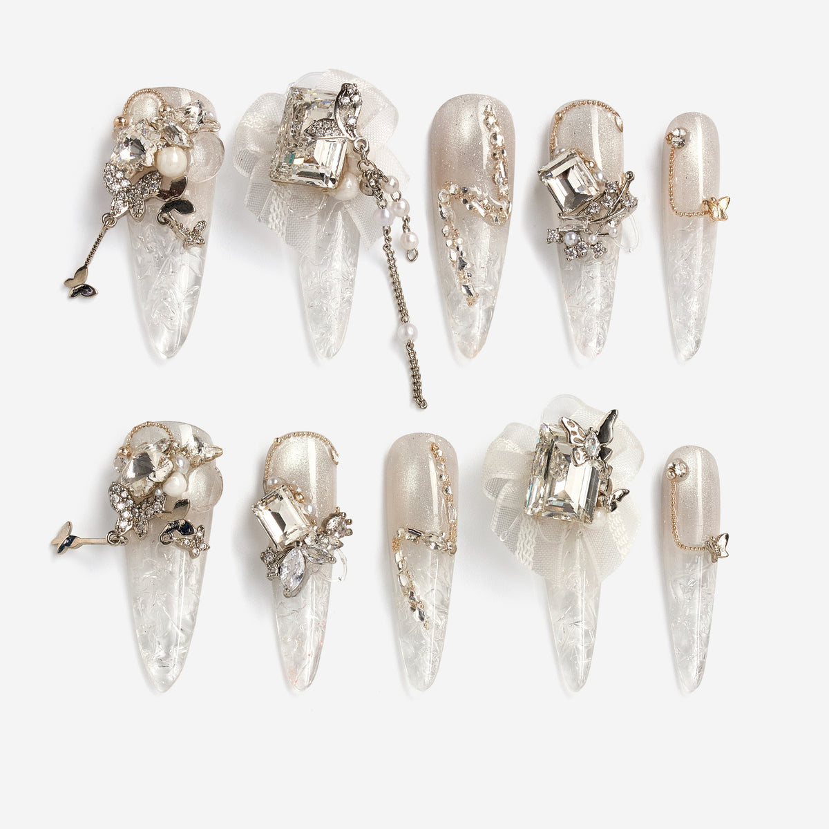 Luxury crystal wedding press on nails by BOXNAIL. Statement bridal manicure for elegant ceremonies.
