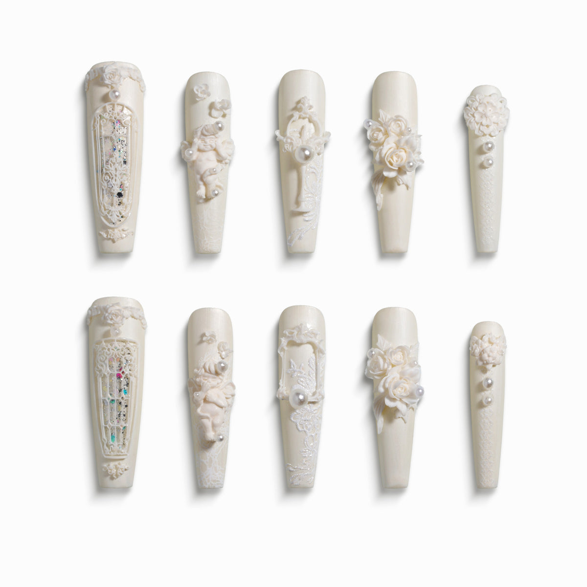 Vintage rose wedding press on nails by BOXNAIL. Romantic floral bridal manicure.
