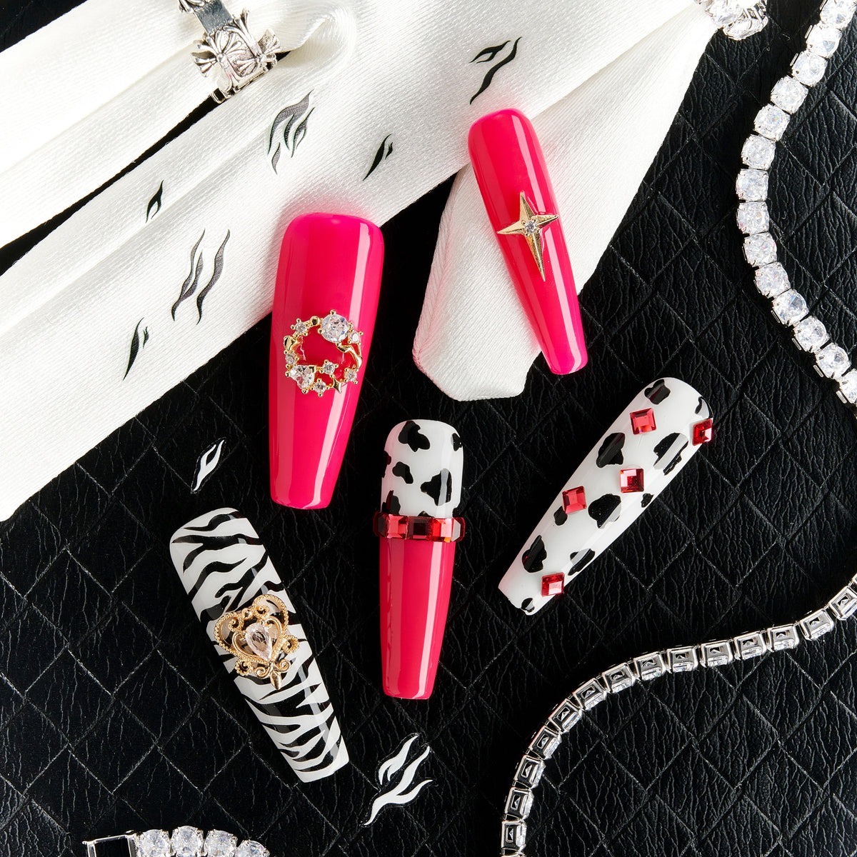 Soft nude and white press on nails with pearl chains and butterfly design. Elegant and reusable.