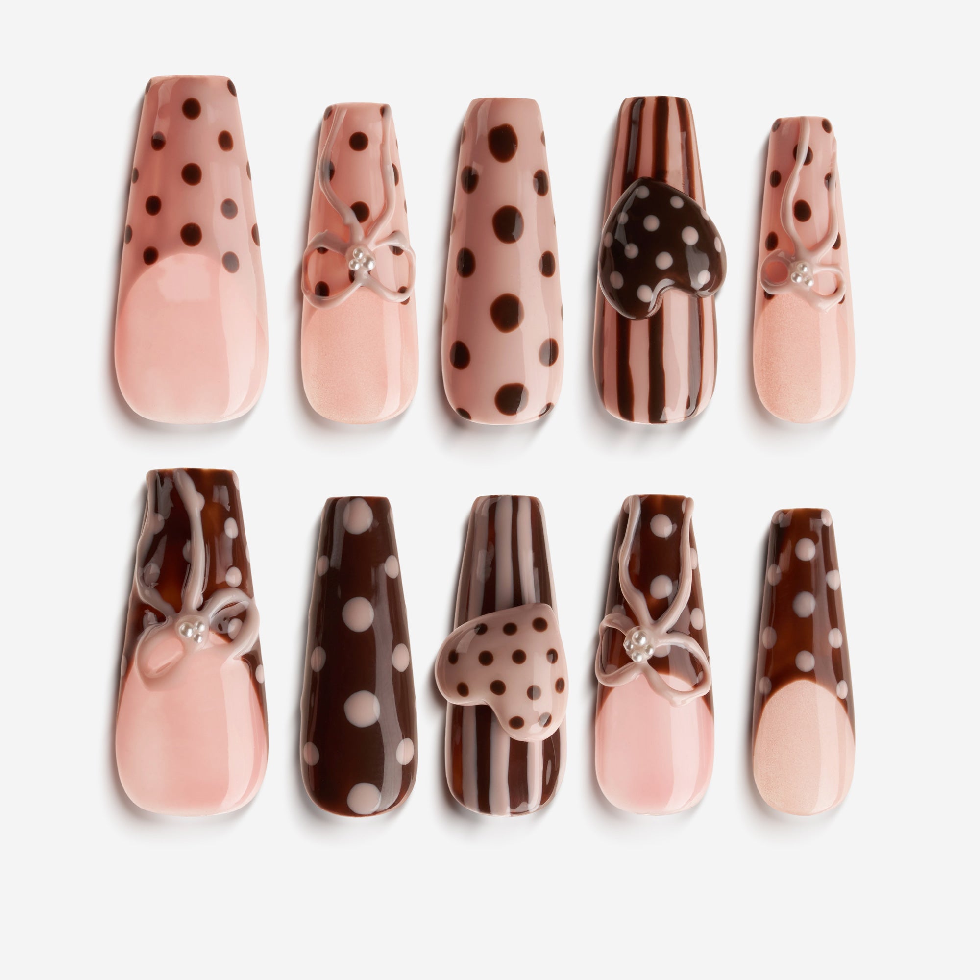 Nude gradient press on nails with silver and gold gem accents for minimalist shine