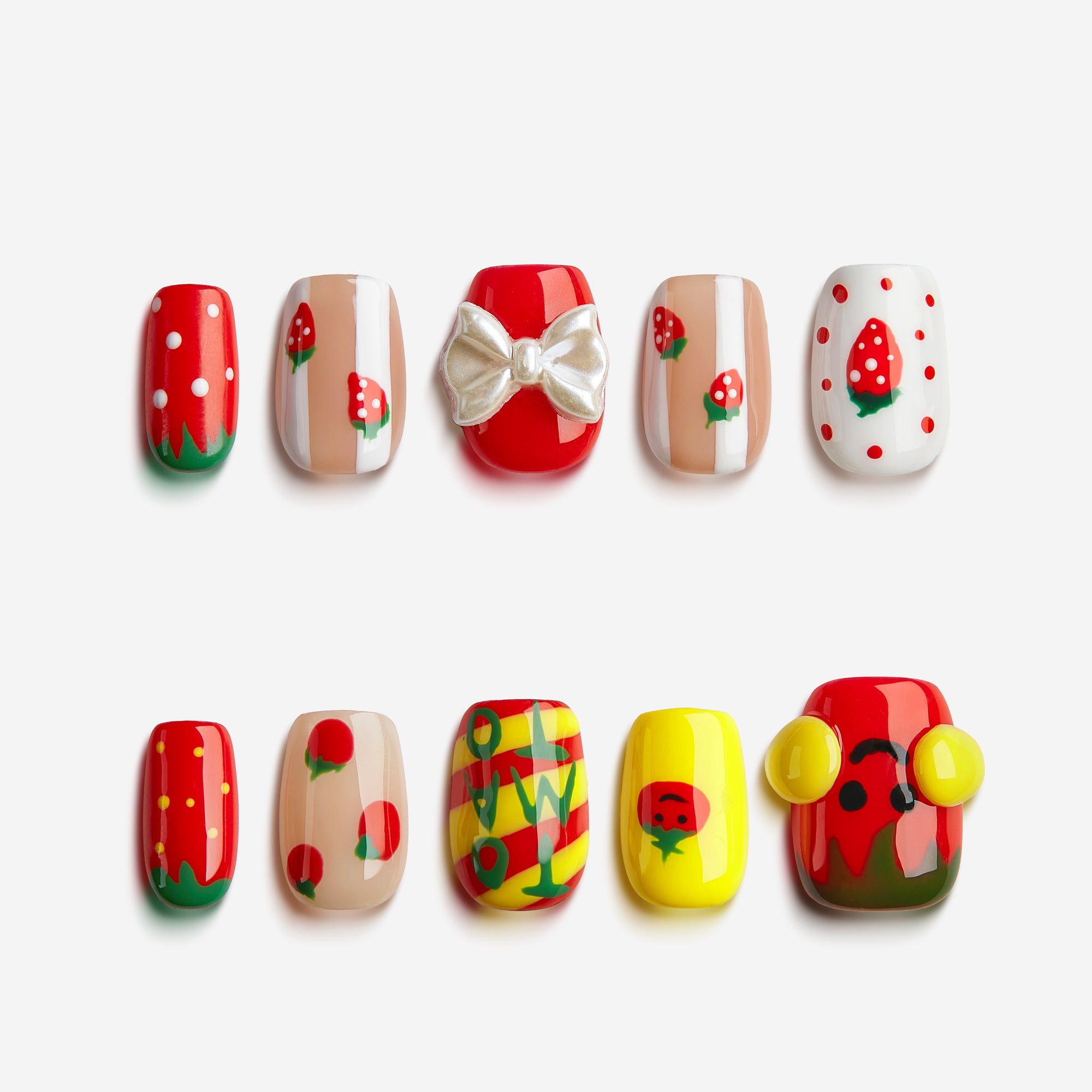 Juicy Mood – playful fruit-inspired press on nails with strawberries, cherries and bold colors