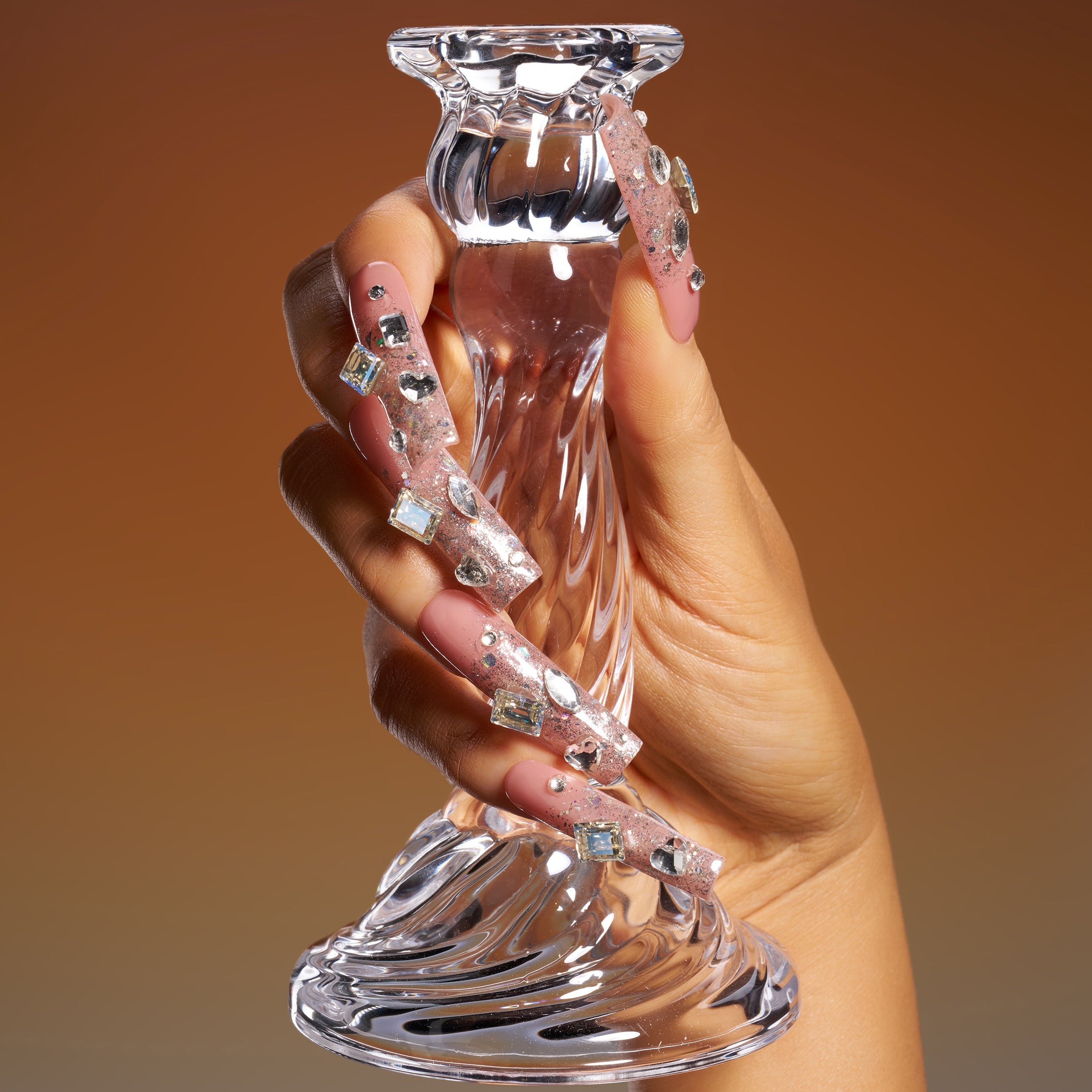 Dresup Moonlit Melted Crystal press on nails with Swarovski crystals and glitter finish