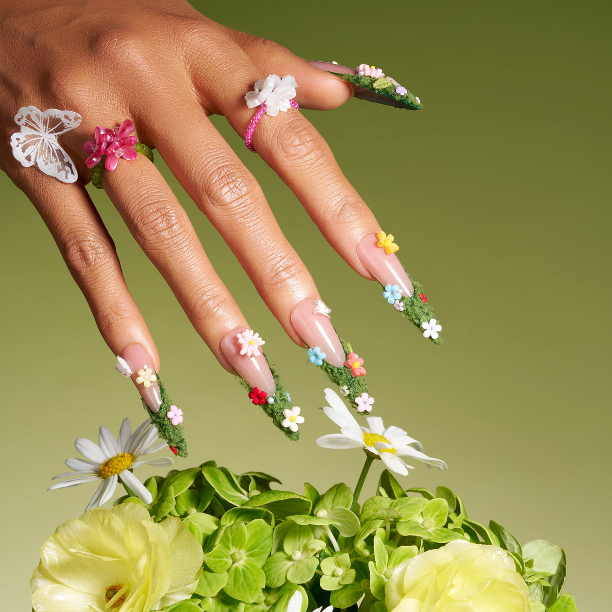 Dresup Verdant Flowerland 3D floral garden press on nails