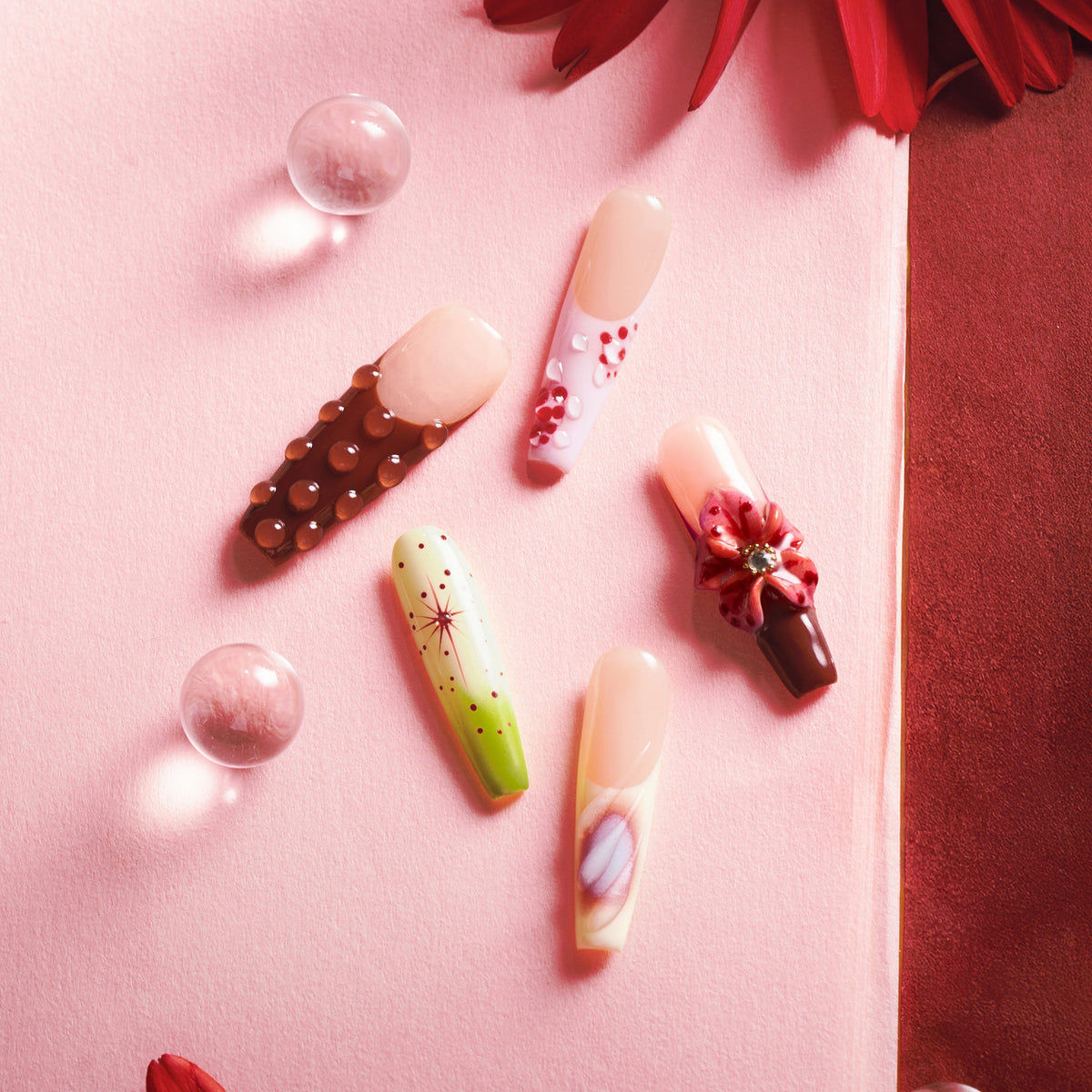 Wildberry Petals – vibrant press on nails with deep berry tones, floral accents, and textured 3D dots