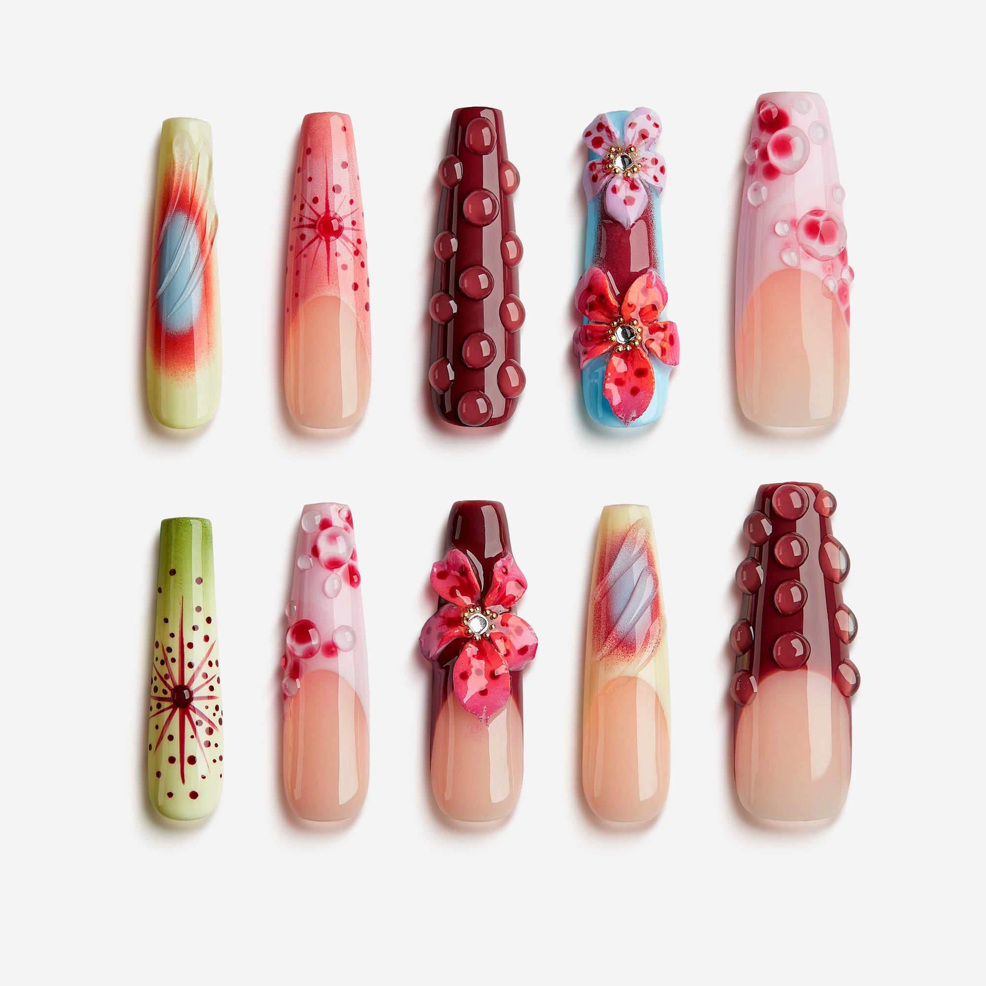 Wildberry Petals – vibrant press on nails with deep berry tones, floral accents, and textured 3D dots