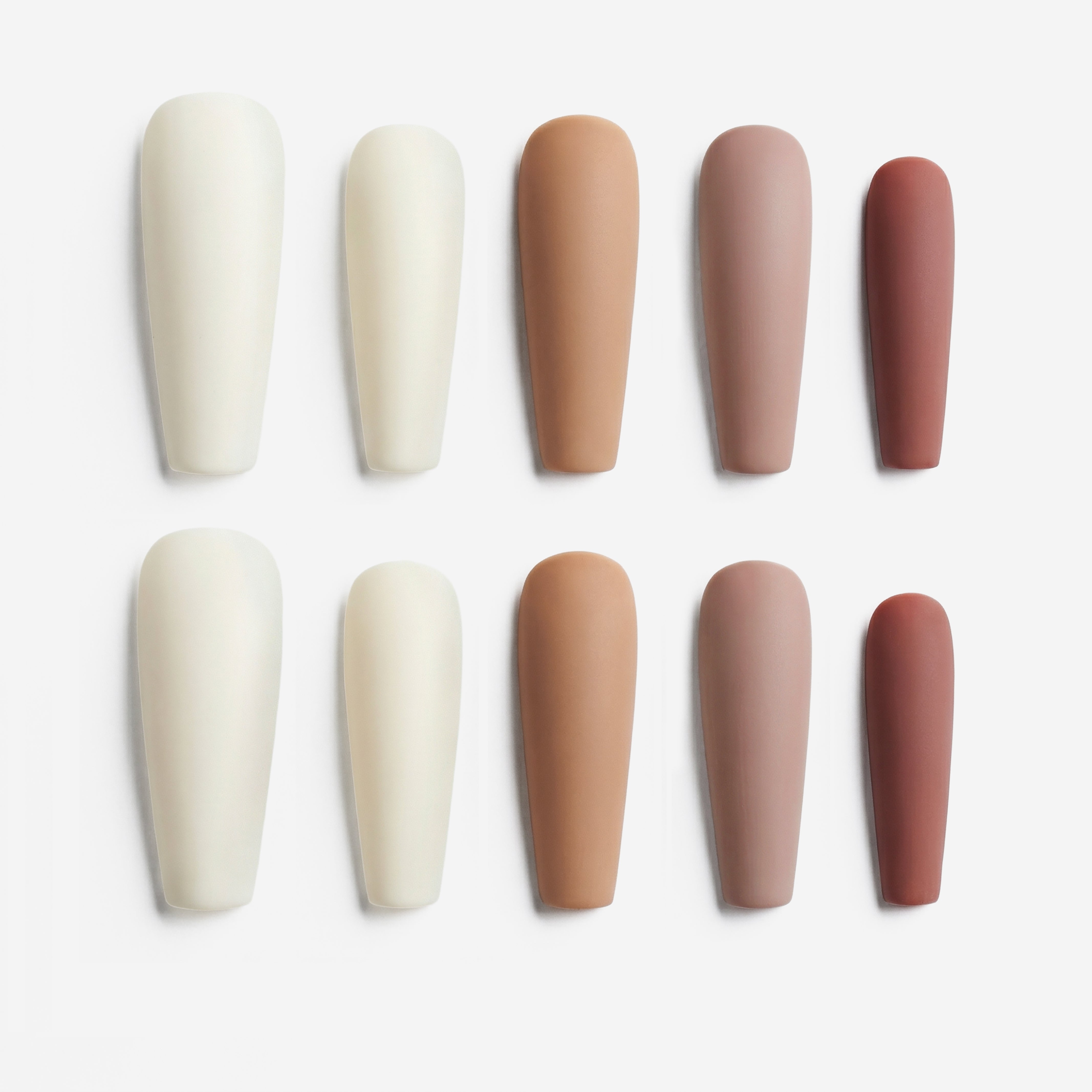 Dresup Brown and White Simplicity matte press on nails in neutral tones. Minimalist everyday false nails for office and casual wear.