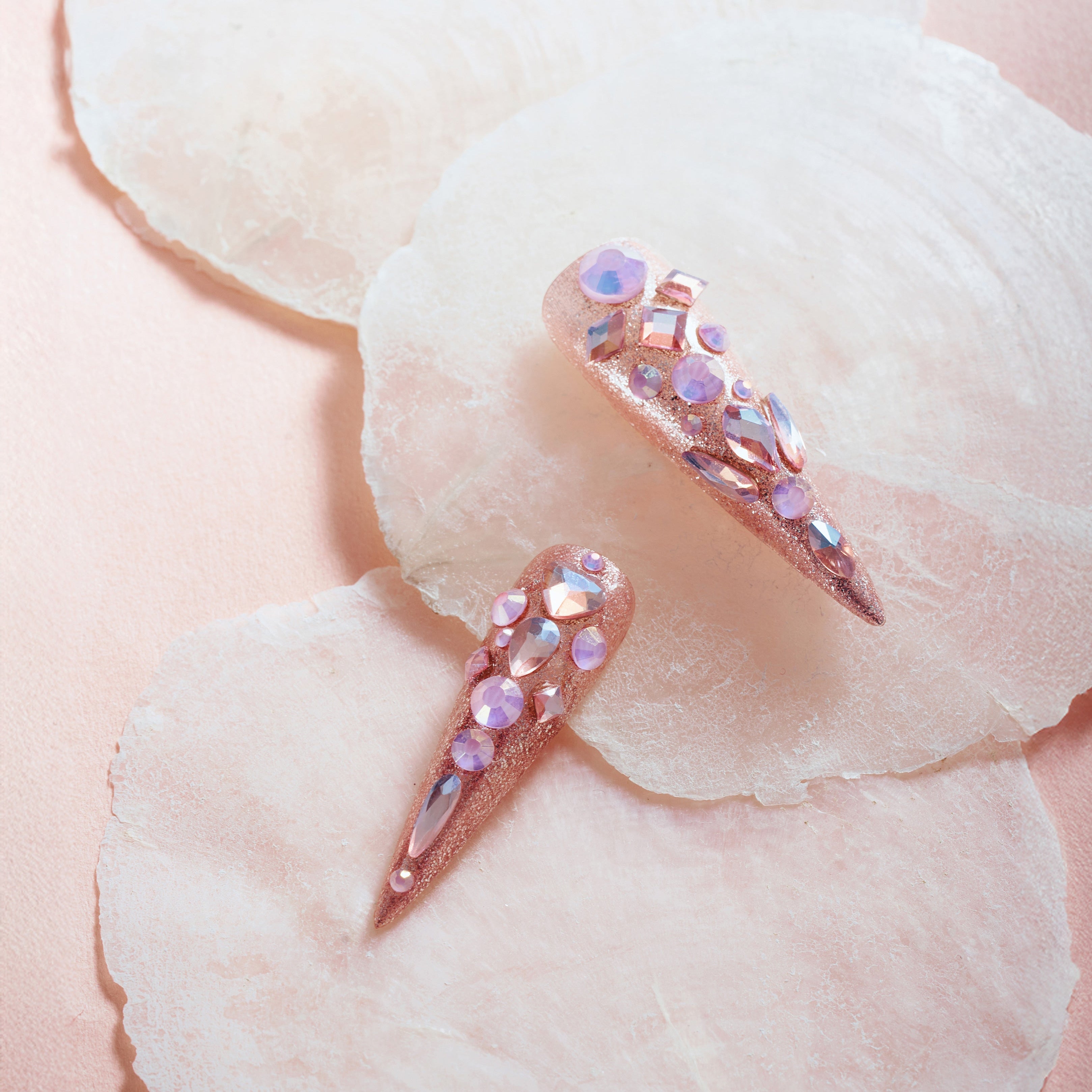 Gemstone Wings luxury long press on nails with 3D gemstones and wing-like crystal placement