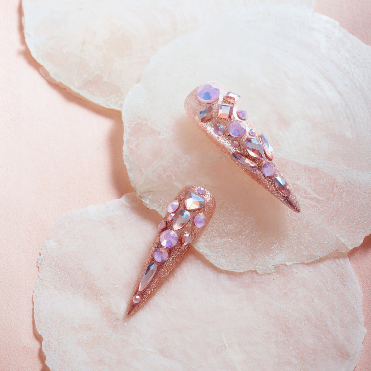 Gemstone Wings luxury long press on nails with 3D gemstones and wing-like crystal placement