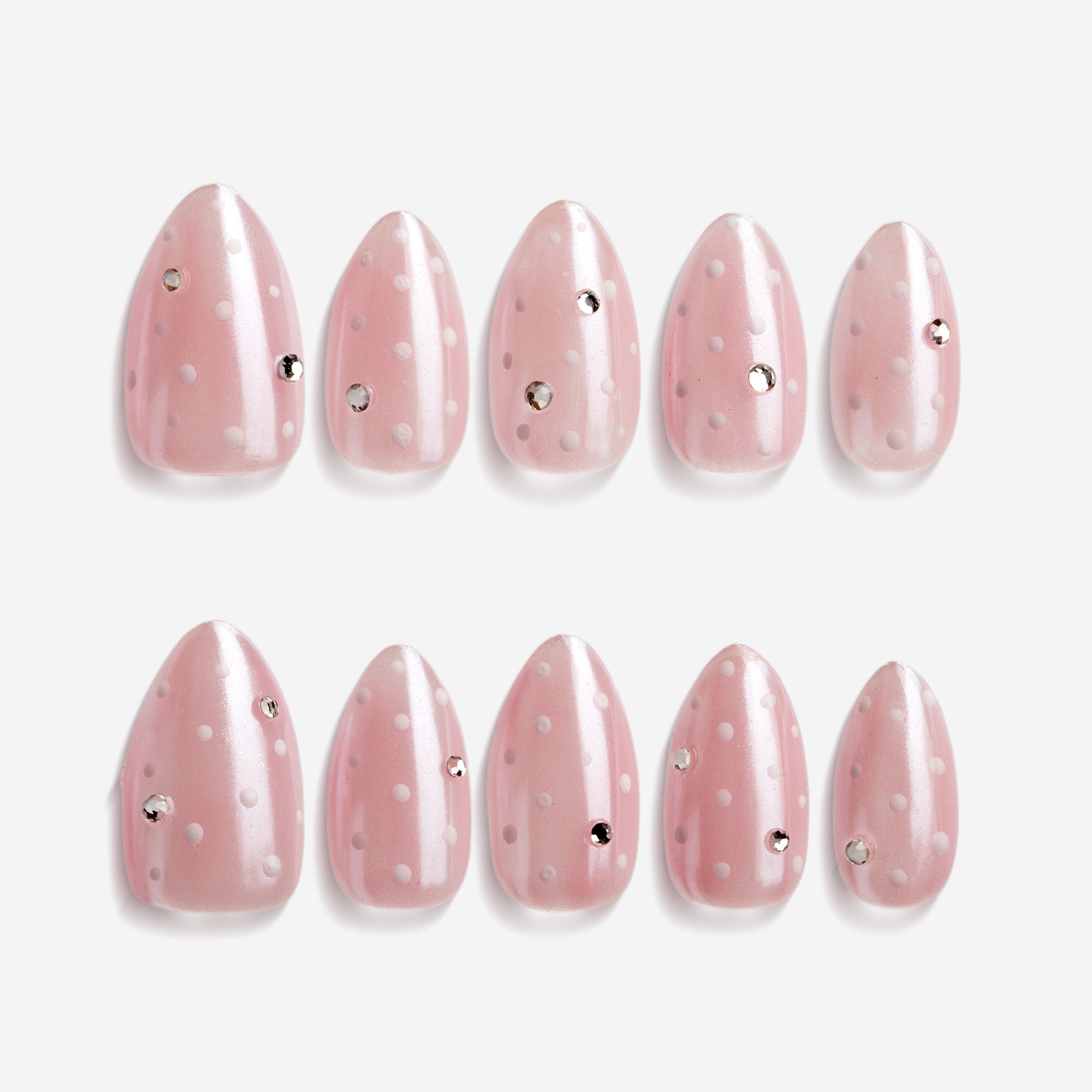 Gleaming Pearl Pink press on nails with pearlescent pink finish