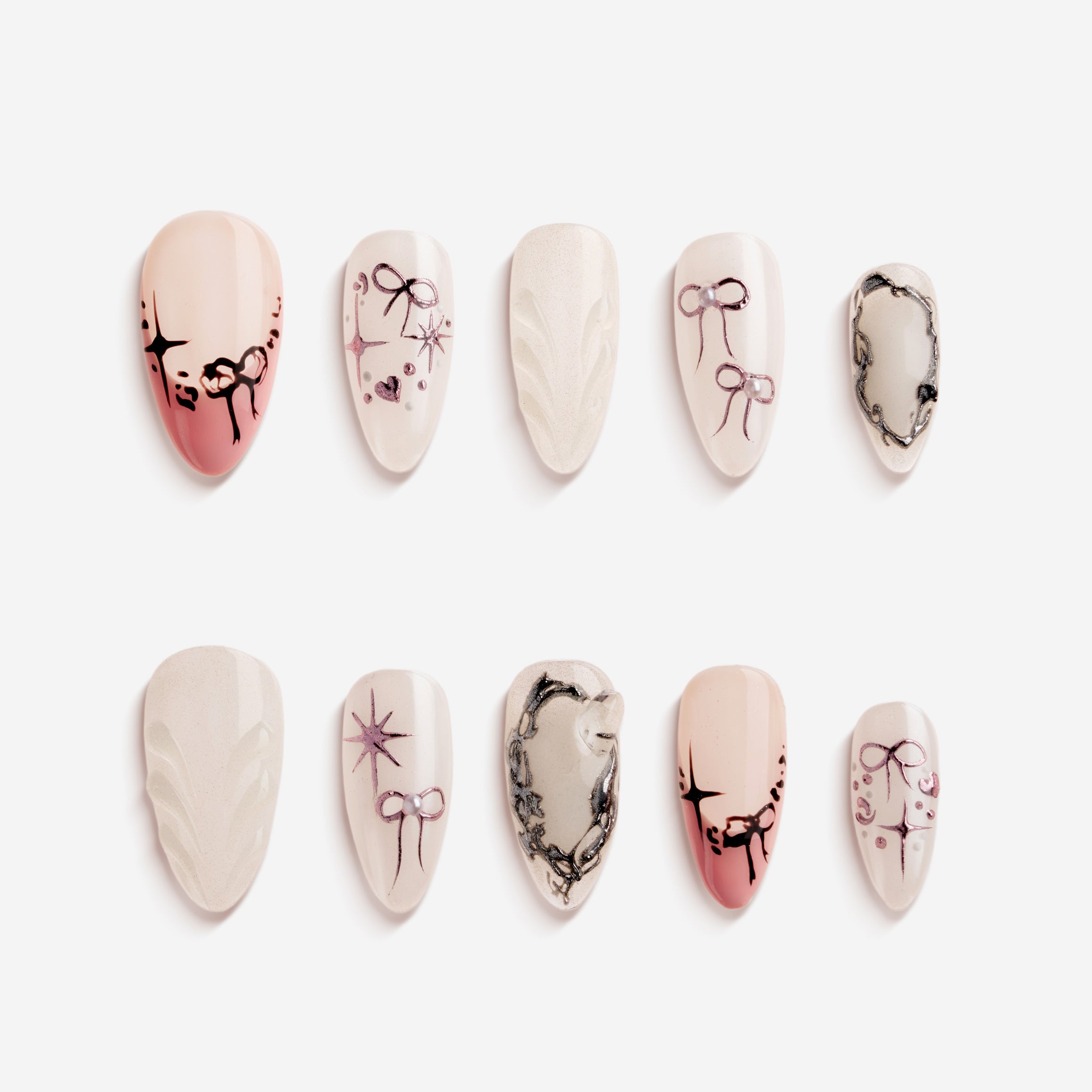 Pink and lavender gradient press on nails with 3D crystal floral accents