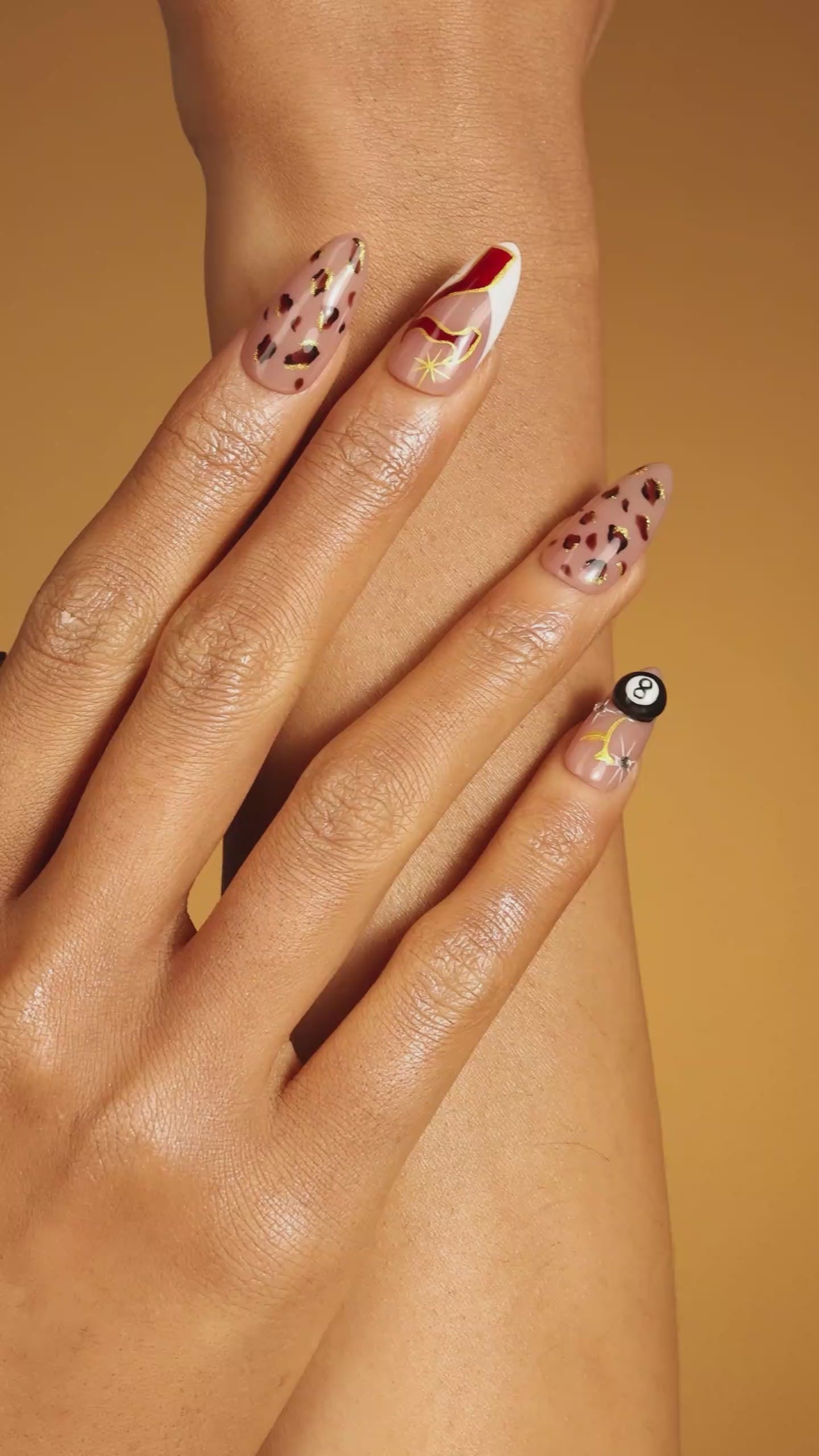  chic mirror image almond gold press on nails