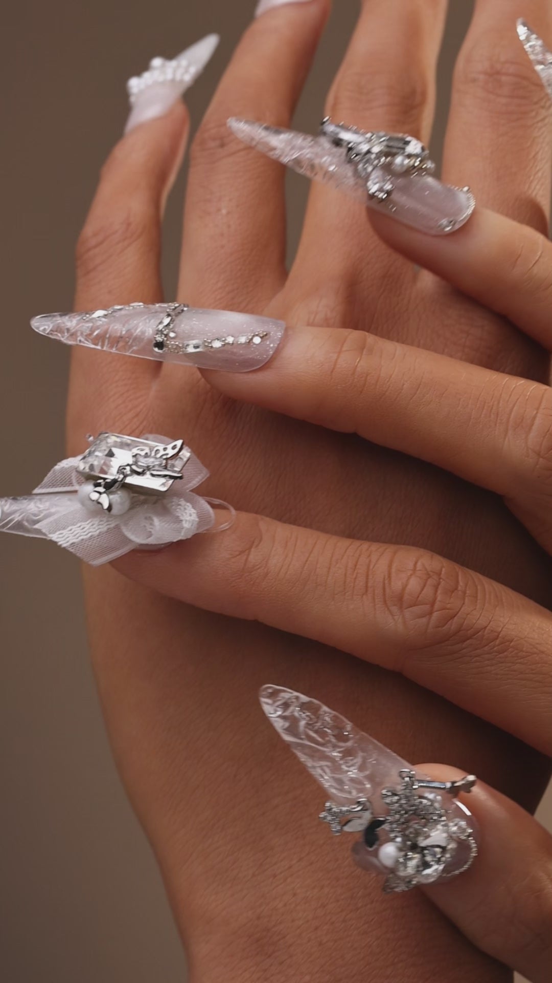 Luxury crystal wedding press on nails by BOXNAIL. Statement bridal manicure for elegant ceremonies.