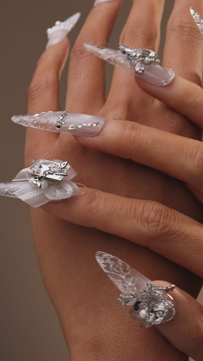 Luxury crystal wedding press on nails by BOXNAIL. Statement bridal manicure for elegant ceremonies.