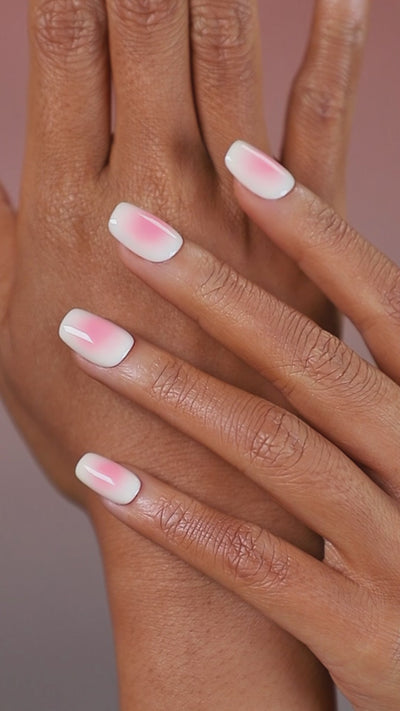peachy nude press on nails glossy short square