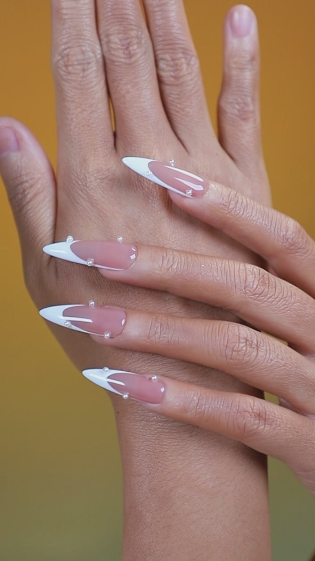 nude silver sparkle shimmer press on nails