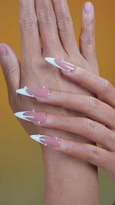 nude silver sparkle shimmer press on nails