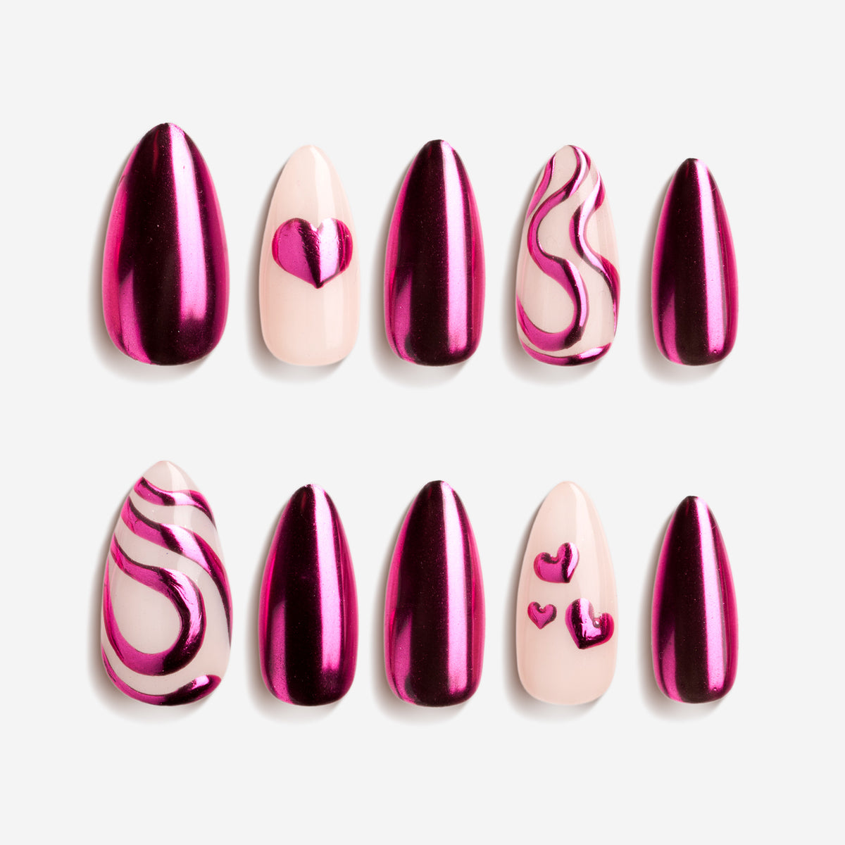 Violet Flame metallic press on nails with bold purple chrome finish